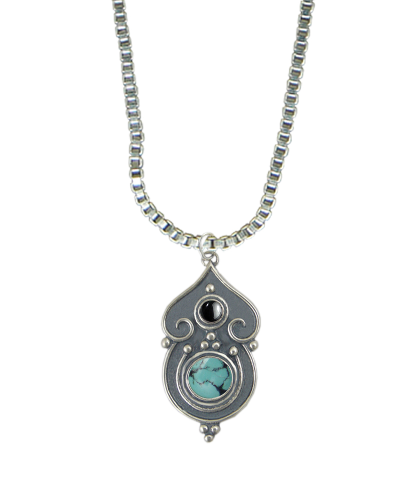 Sterling Silver Necklace Chinese Turquoise And Hematite